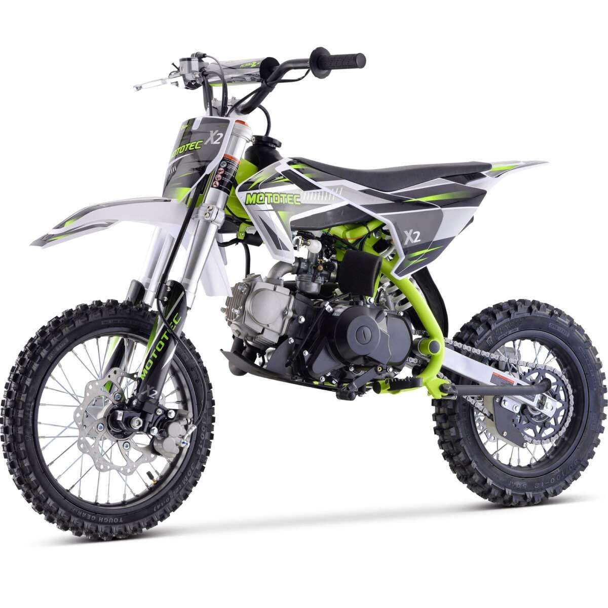 MotoTec X2 110cc 4-Stroke Gas Dirt Bike Green, 61x28x40,