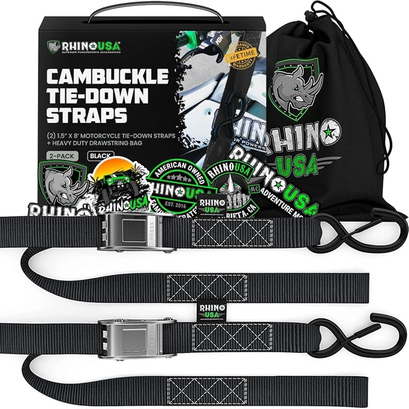 Rhino USA Motorcycle Tie Down Straps  Lab Inspected 2,200lb Break Stre
