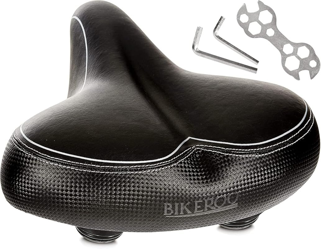 Bikeroo Wide Cruiser Bike Saddle: Memory Foam Comfort Seat with Steel 