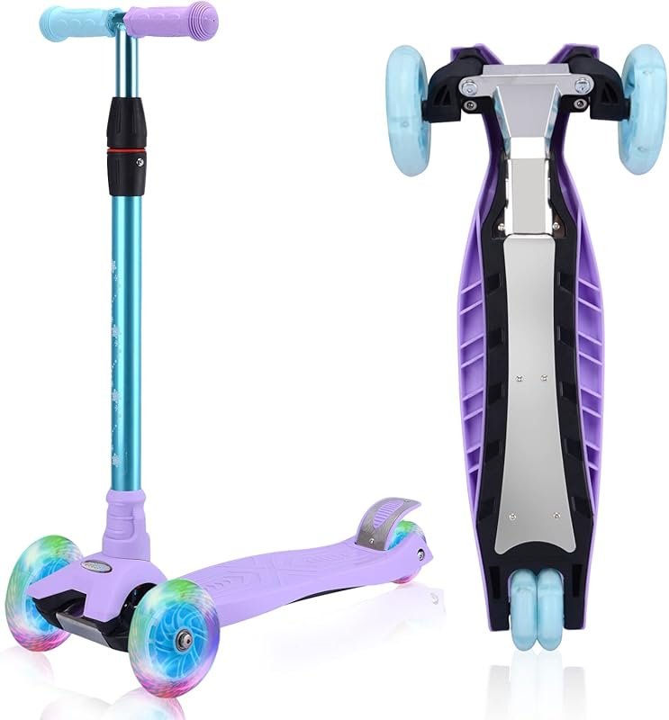 3 Wheel Scooter for Kids Ages 6-12 with Light Up Wheels and 4 Height A