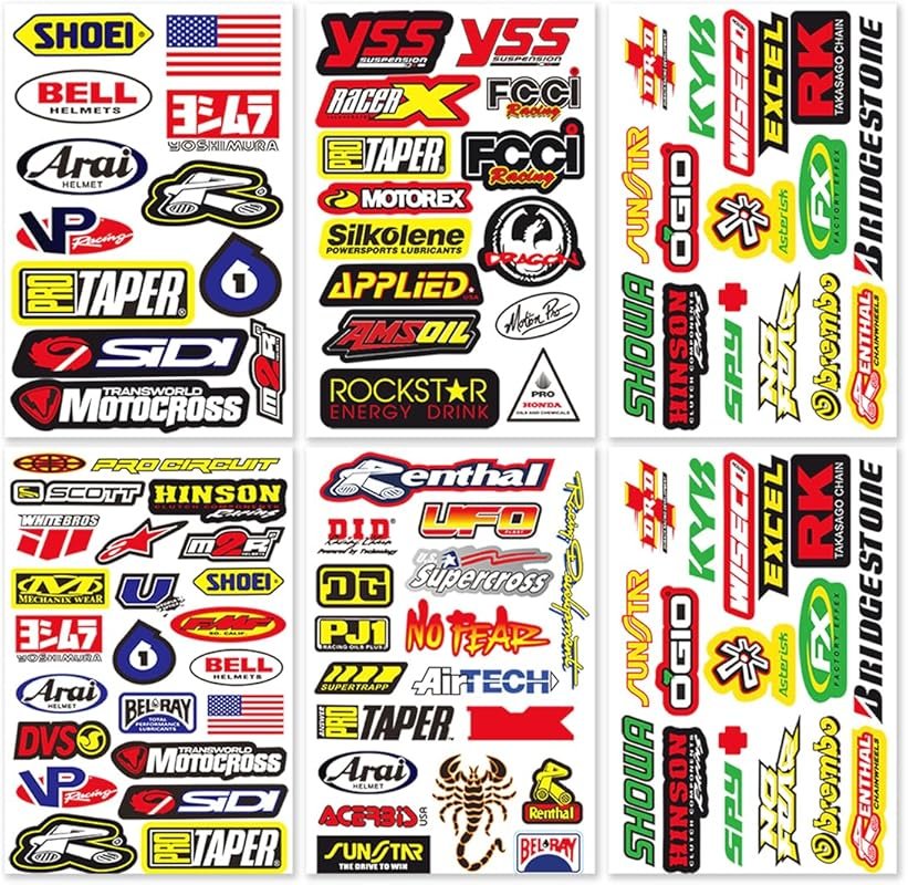 Universal Motocross Sticker Kit – 6 Sheets for Bikes, Helmets, Trucks 