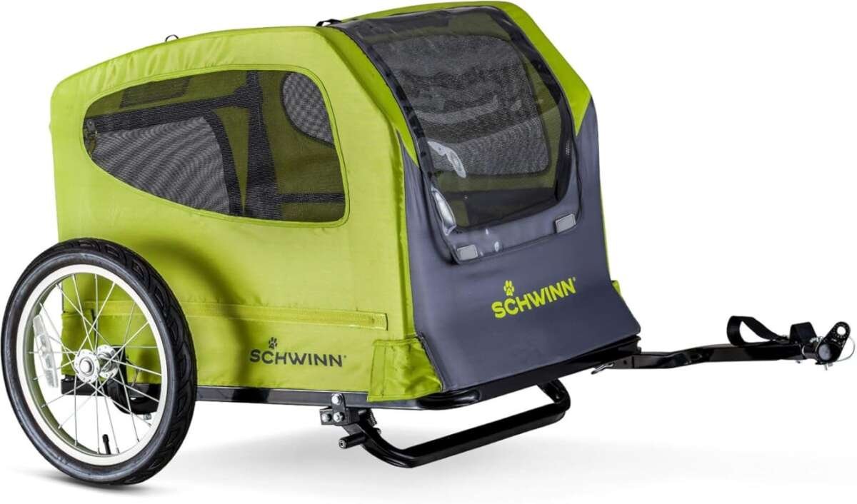 Schwinn Rascal Pet Bike Trailer for Dogs Up to 100lbs with Large Green