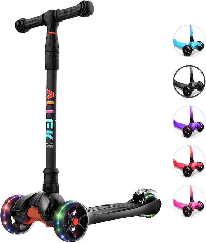 Allek B02 Lean 'N Glide Scooter: Extra Wide PU Light-Up Wheels, 4 Adju