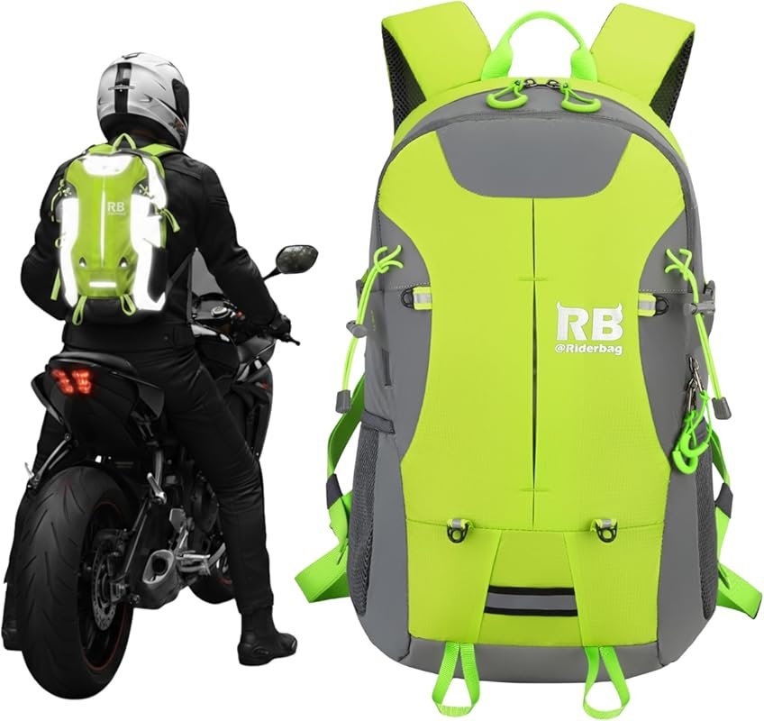 Reflective Motorcycle Backpack with Helmet Holder and Laptop Compartme