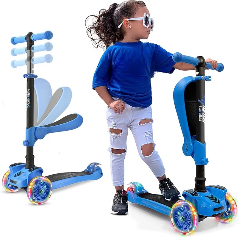 Hurtle 3-Wheeled Scooter: LED Wheels, Lean-to-Steer, Foldable Seat, Si