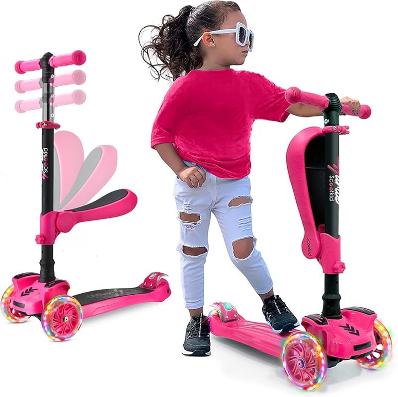Hurtle 3-Wheeled Scooter for Kids: LED Lights, Lean-to-Steer, Foldable