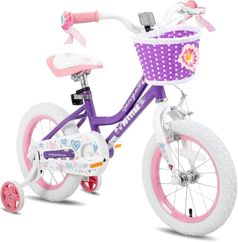 JOYSTAR Angel Girls Bike with Training Wheels, Basket & Kickstand, 12-