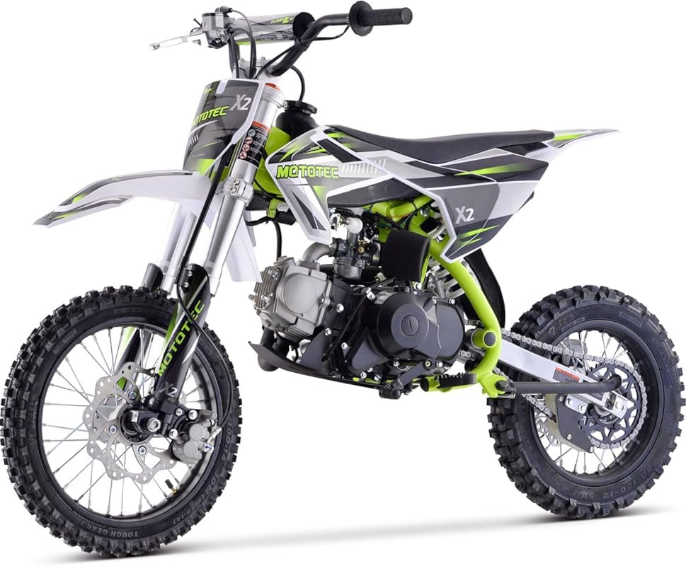 MotoTec X2 110cc Gas Dirt Bike Green – 61x28x40 Off-Road Rider