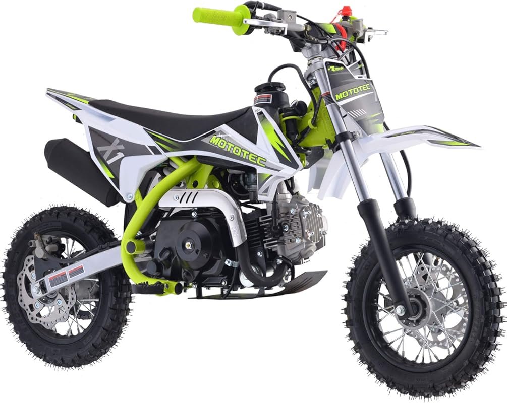 MotoTec X1 110cc 4-Stroke Gas Dirt Bike Green with Efficient Engine an