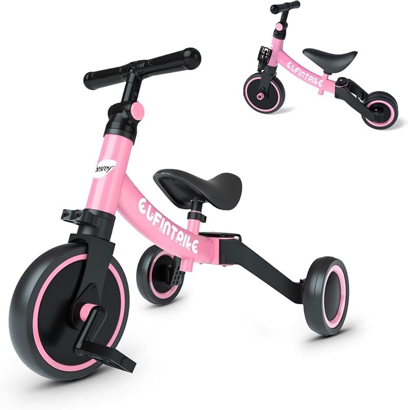 besrey 5-in-1 Toddler Tricycle 1-4 Years, Removable Pedals, Balance Tr