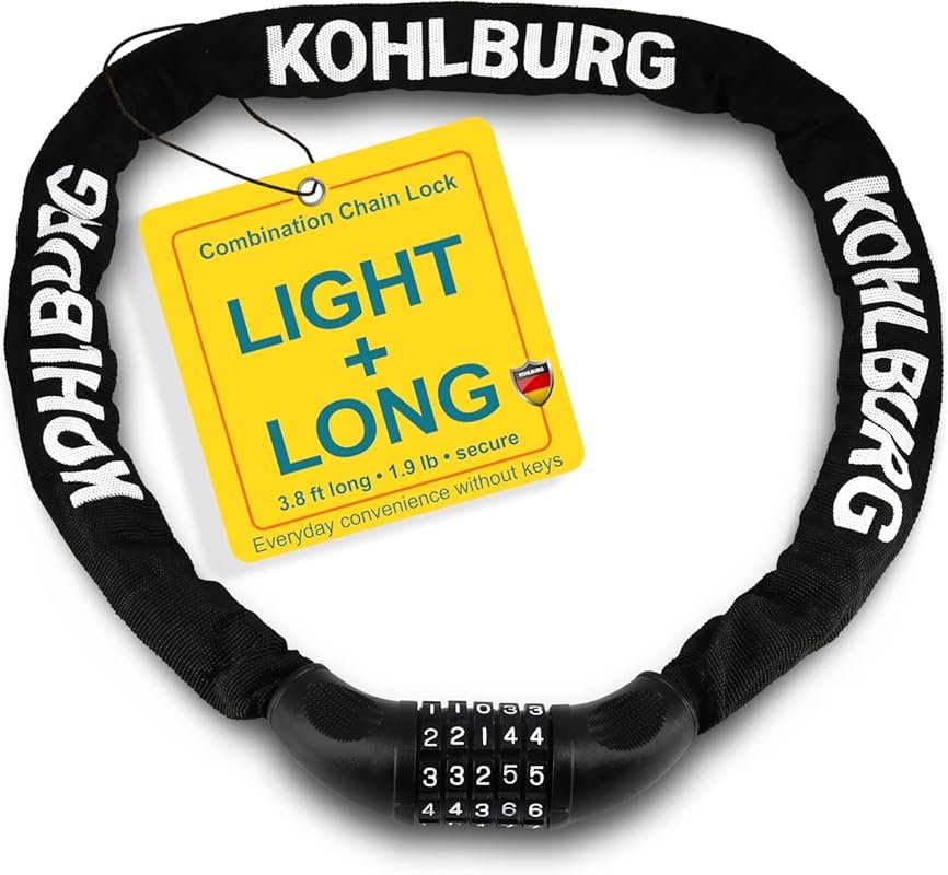 KOHLBURG Extra Long 3.8ft Bicycle Combination Lock: Secure 5-Digit Cha