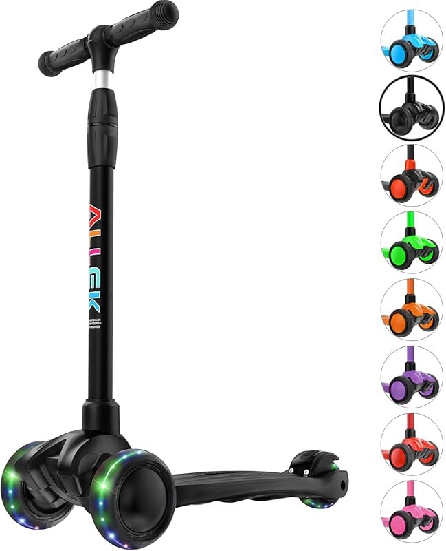 Allek Kick Scooter B03 Lean 'N Glide: 3-Wheeled, Light-Up Wheels, Adju