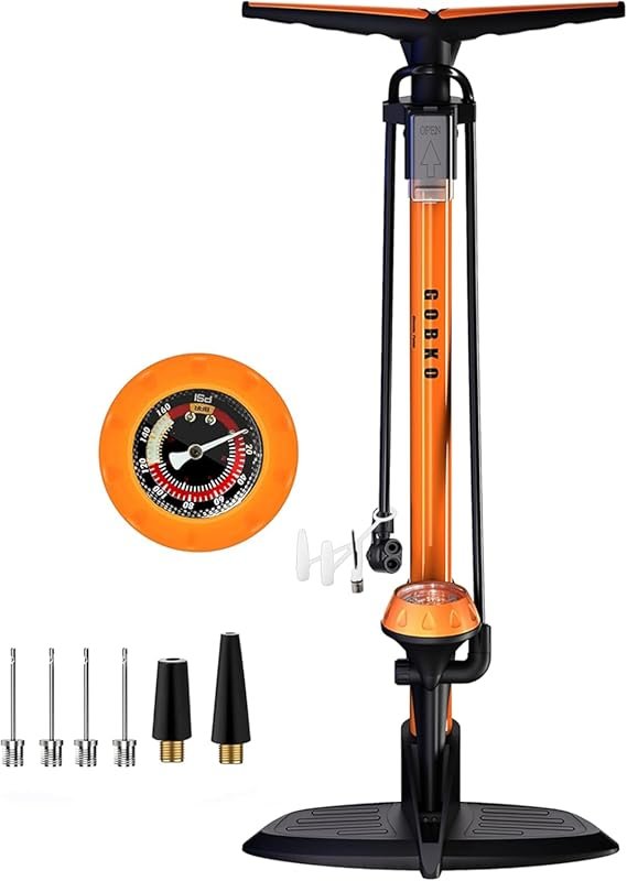 GOBKO High-Pressure Bike Pump with Gauge, 160PSI for Presta & Schrader
