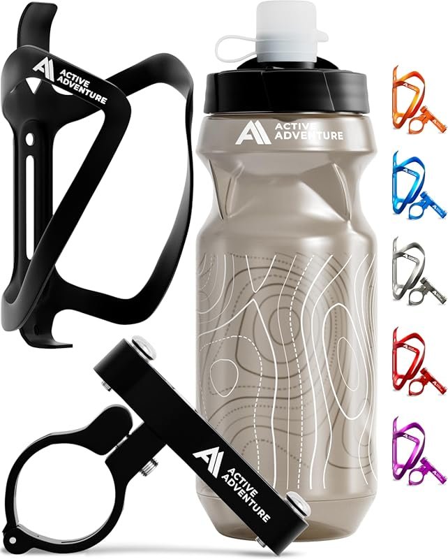 Bike Water Bottle Holder Combo with 20 Oz Squeeze Bottle & Screw-Free 