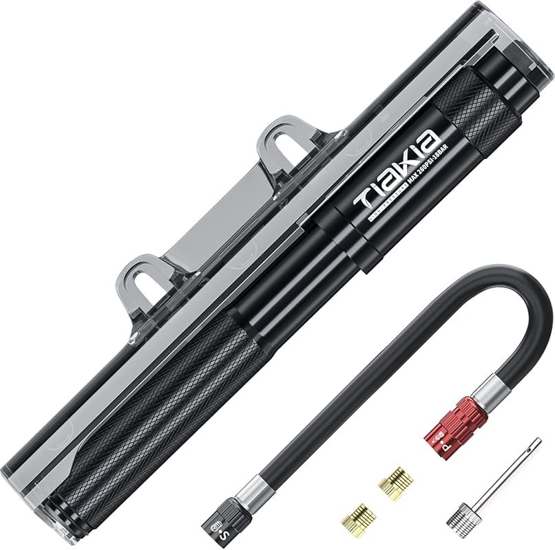Tiakia Mini Portable Bike Pump: 260PSI Aluminum Alloy Frame Pump for P