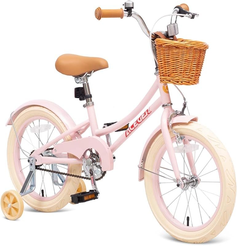 ACEGER Vintage Princess Kids Bike with Basket, Coaster & Caliper Brake