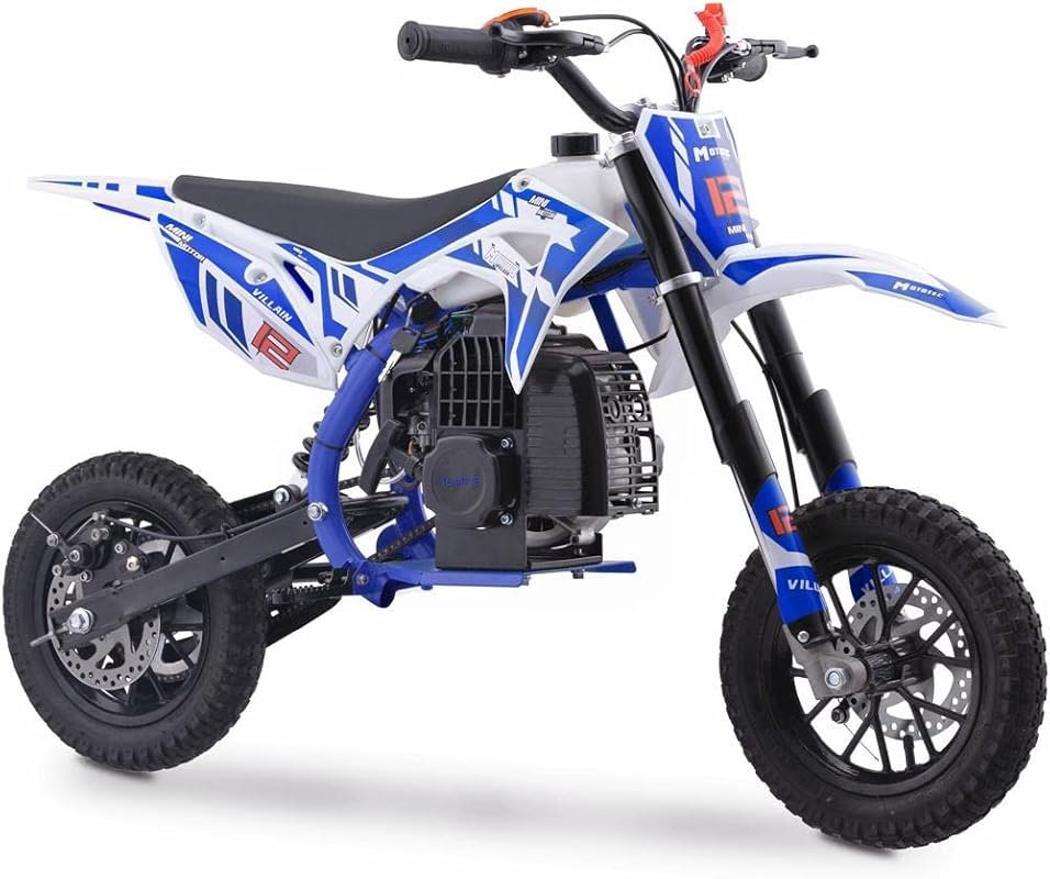 MotoTec Villain 52cc Kids Gas Dirt Bike with 2-Stroke Engine, Blue