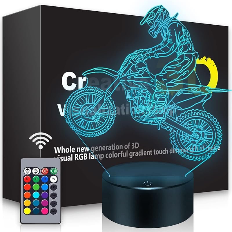 3D Night Light Dirt Bike Lamp – 16 Colors Remote Control LED Decor Toy
