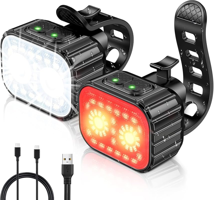 Cuvccn Super Bright Rechargeable Bike Lights Set for Night Riding Safe