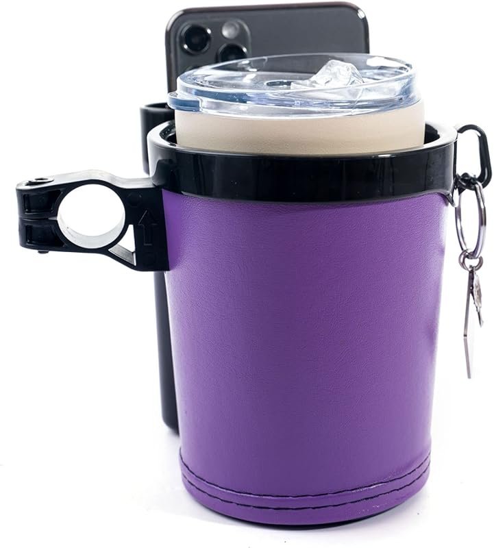 Purple Handlebar Cup Holder with Phone & Key Holder for Bike, Motorcyc