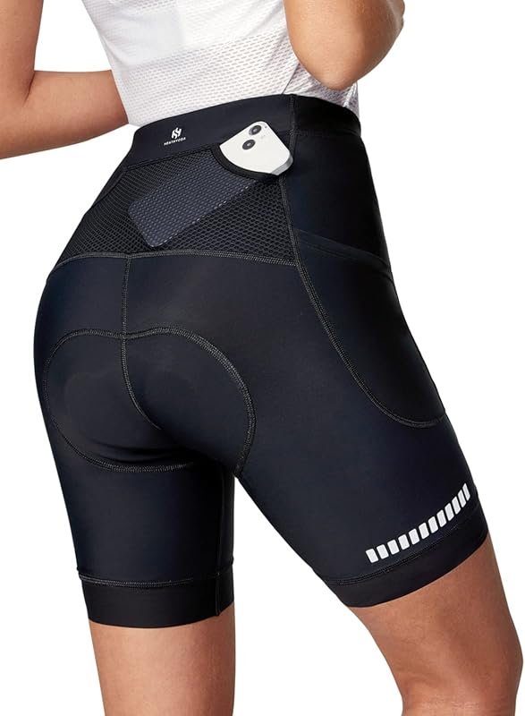 Heathyoga Women's 4D Padded Bike Shorts with Pockets for Comfortable C