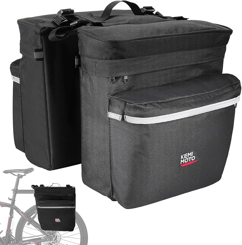 KEMIMOTO 34L Waterproof Bike Bag Panniers with Rain Cover for Rear Rac