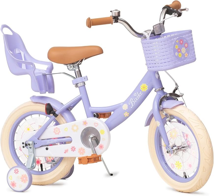 Bixike Princess Girls Bike with Doll Seat & Training Wheels for Ages 3