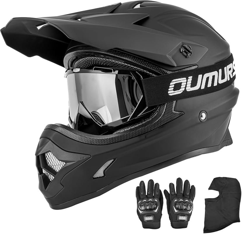 Adult ATV Dirt Bike Helmet with Goggles, Gloves, Mask & Quick Release