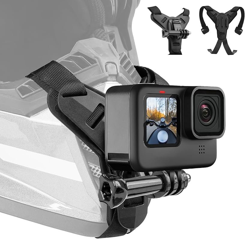 Helmet Mount for GoPro & Insta360 with Chin Strap & J Hook for Motorcy