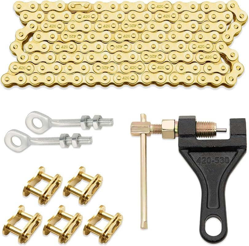 ASDFGHT 420 Gold Roller Chain 132 Link with Breaker for 110cc-125cc Pi