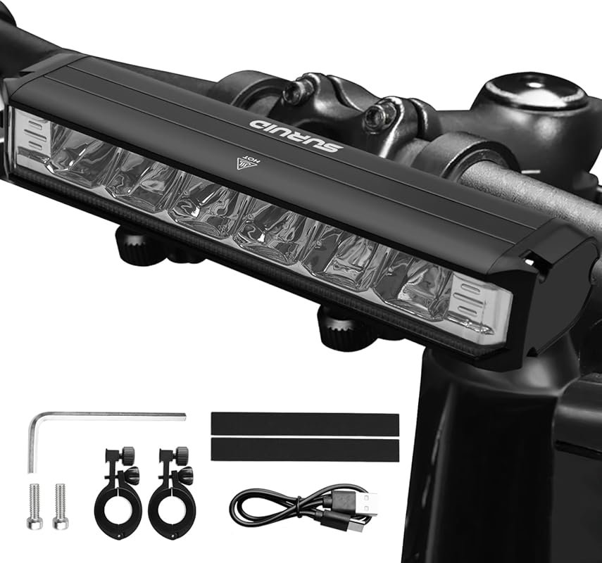Suruid Super Bright LED Bike Headlight USB Rechargeable, Waterproof, D