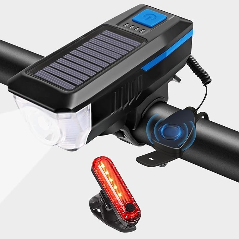 Rechargeable Solar LED Bike Lights – Ultra Bright Headlight & Tailligh