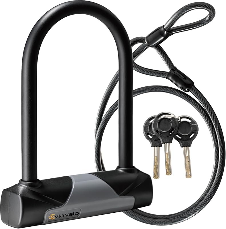 Via Velo Heavy Duty U-Lock with 4ft Security Cable, Anti-Theft Bike Lo