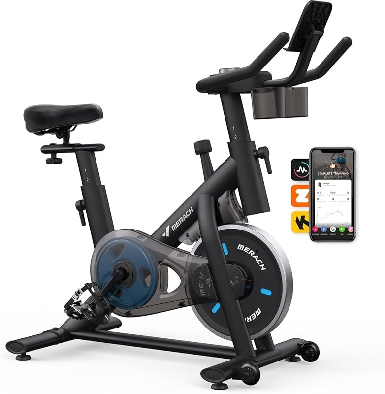 MERACH Brake Pad Exercise Bike with App, 300lbs Capacity Low Noise Ind