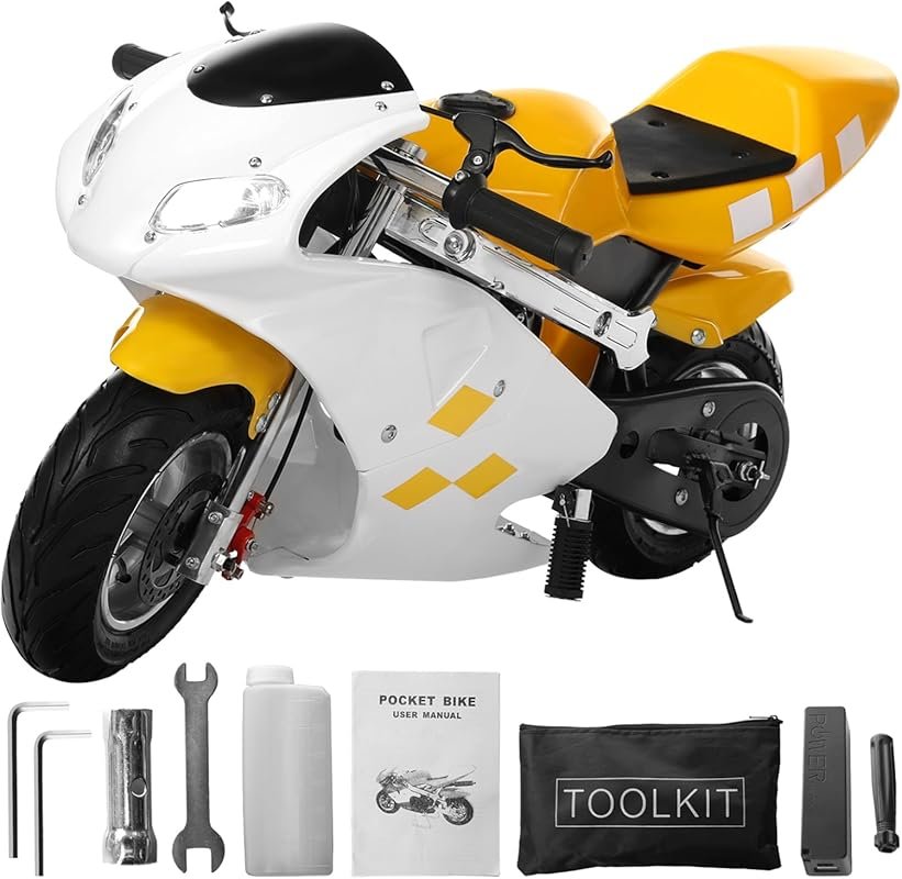 Mini Gas Pocket Pit Bike for Kids – 49CC, 2-Stroke, Up to 18MPH, White
