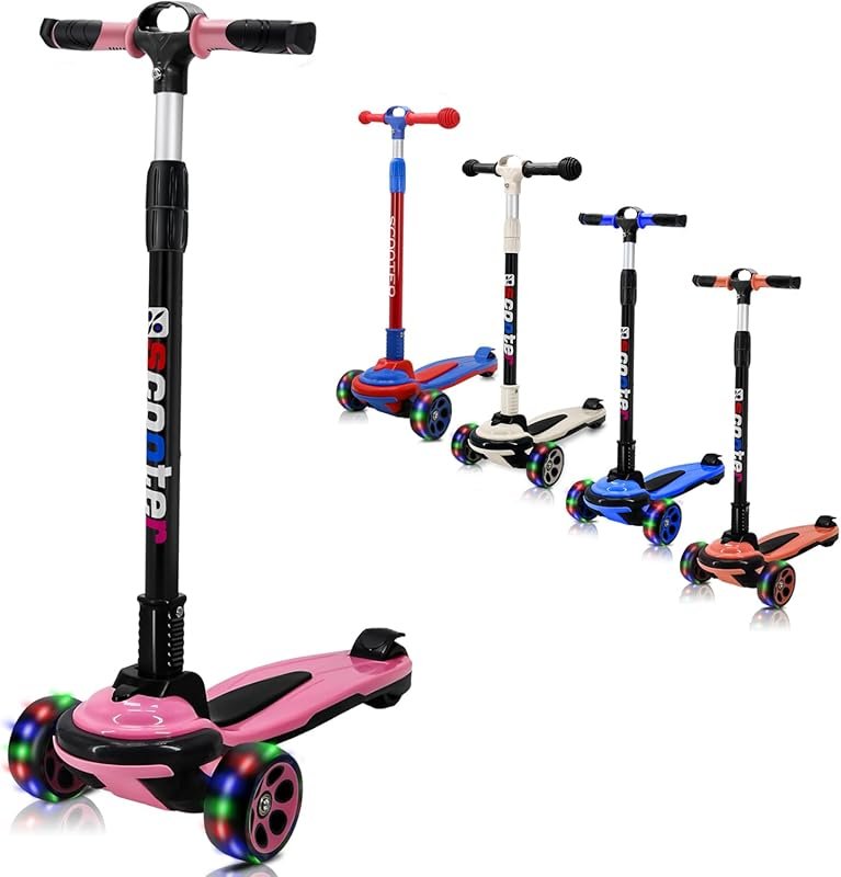 3-Wheel Kick Scooter for Kids/Teens 6-18, Wide Deck, Foldable, LED Fla
