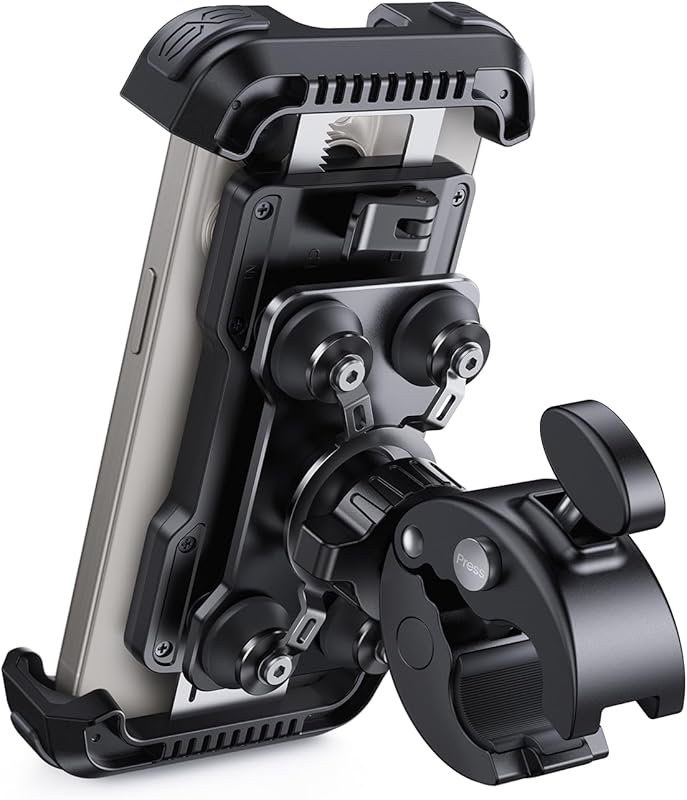 Lamicall Dual Vibration Dampener Motorcycle Phone Holder – Upgrade Handlebar Clip for iPhone 16/15/14 Pro Max, 4.7-6.7