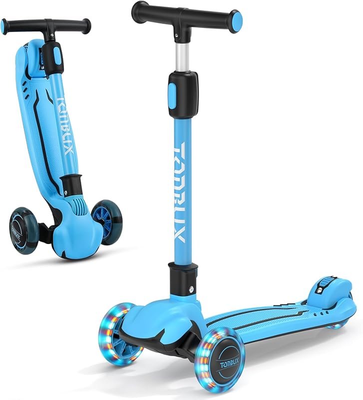 TONBUX Kids Scooter: Light Up 3 Wheels, Folding, Adjustable Height, Le