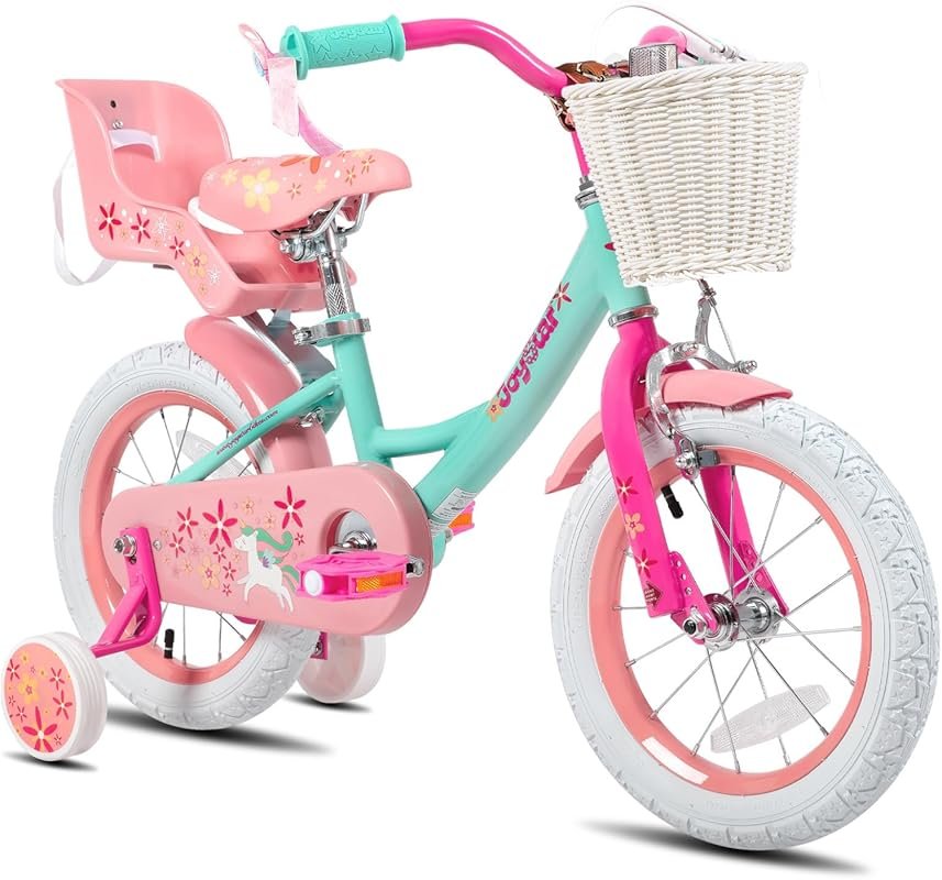 JOYSTAR Unicorn Girls Bikes 12-18 Inch with Training Wheels, Doll Seat
