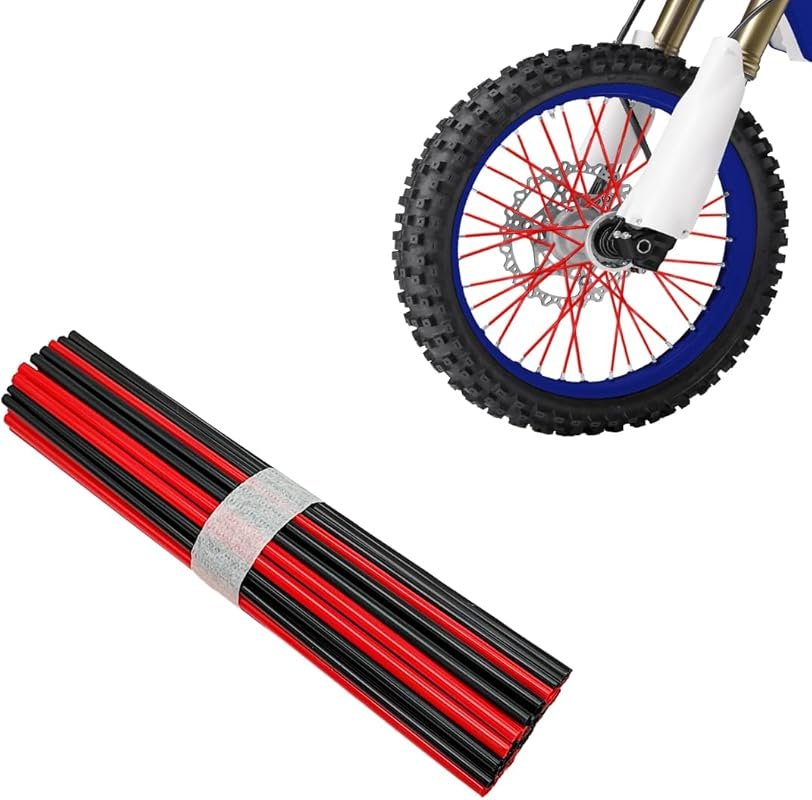 72PCS Black+Red Spoke Covers for Dirt Bike Wheel Rims, Universal Off-R
