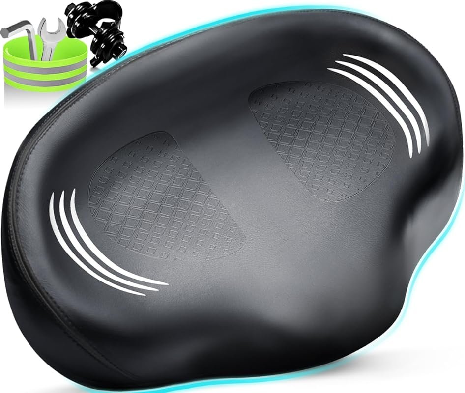 Noseless Wide Bike Seat for Big Butts – Extra Cushion Comfort Saddle f