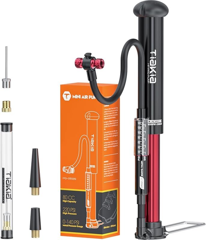 Tiakia High Pressure Bike Pump: Portable Hand Air Pump with Gauge for 