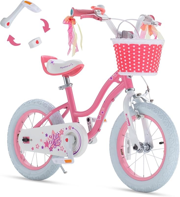 RoyalBaby Stargirl EZ Kids Bike with Basket & Dual Handbrake, 12-18 In