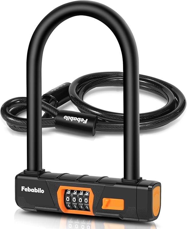 Heavy Duty Anti Theft Combo Bike U-Lock with 5ft Steel Cable for Elect