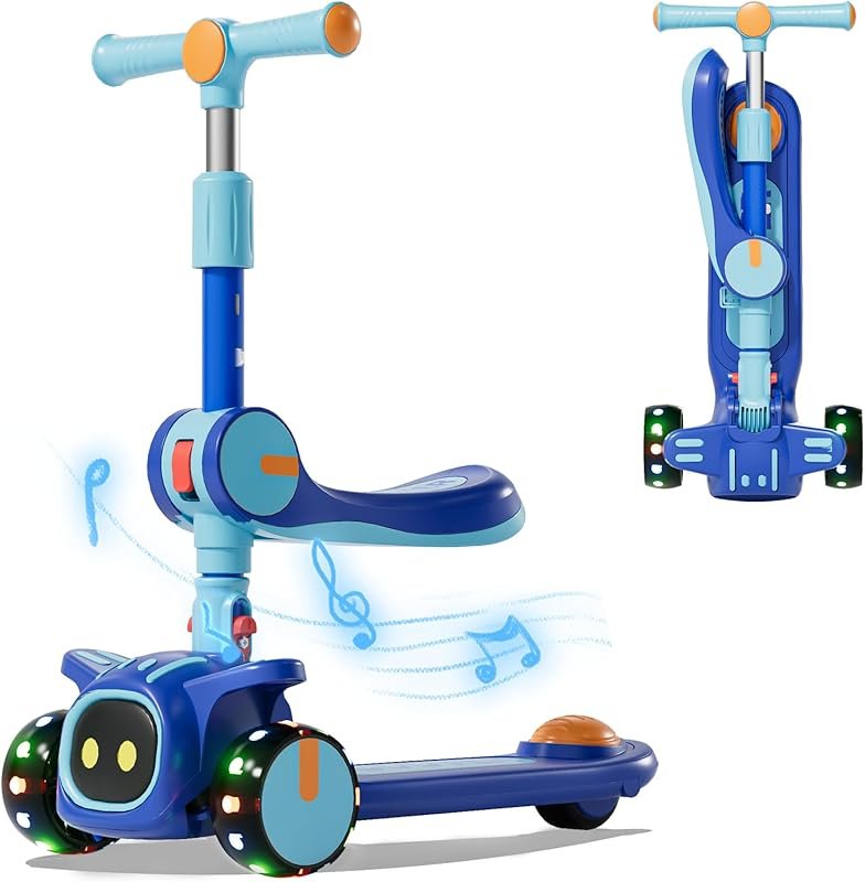 Unbreakable 2-in-1 3-Wheel Adjustable Scooter for Kids 3-8 with Seat &