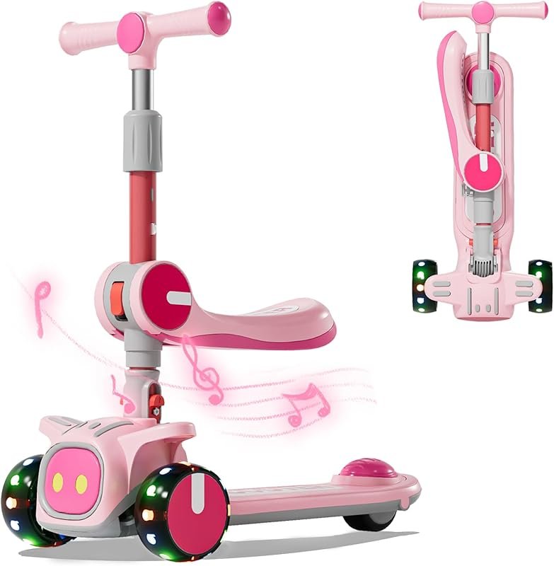 Unbreakable 2-in-1 Kids Kick Scooter with Adjustable Height & Seat, Wi