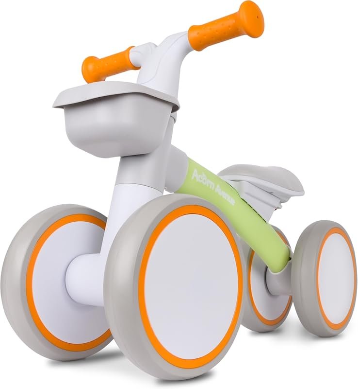 4-Wheel Toddler Balance Bike with Storage Basket for 1 Year Old Boys &