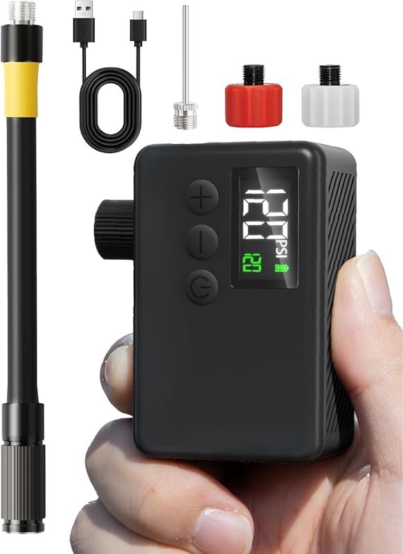 GPUTEK Mini Electric Bike Pump: Portable 120 PSI Digital Gauge, Fast I