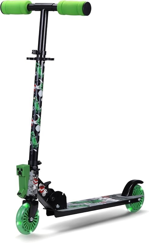 Minecraft 2 Wheel Kick Scooter: Light-Up Wheels, Foldable, Non-Slip De