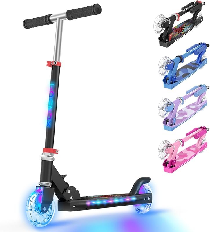 TONBUX Light-Up Kids Scooter with 3-Level Height Adjust & Foldable Des